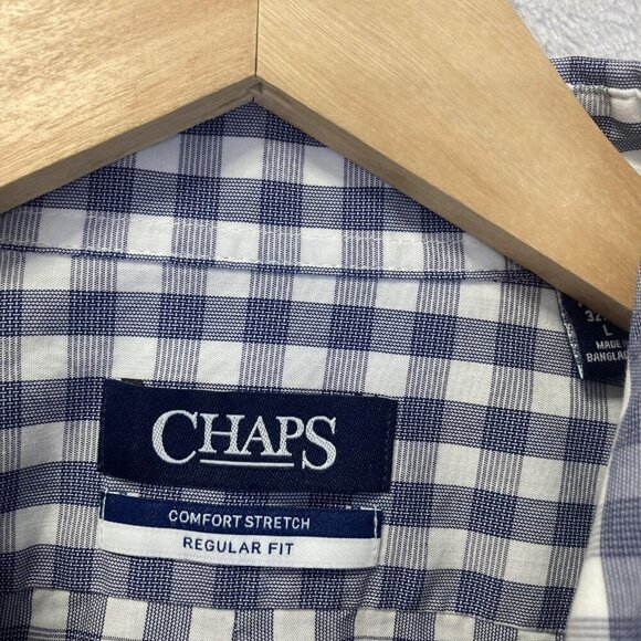 Lot of 2 Chaps Button Up Shirt Mens Large Long Sleeve Easy Care Stretch Plaid - Picture 6 of 16